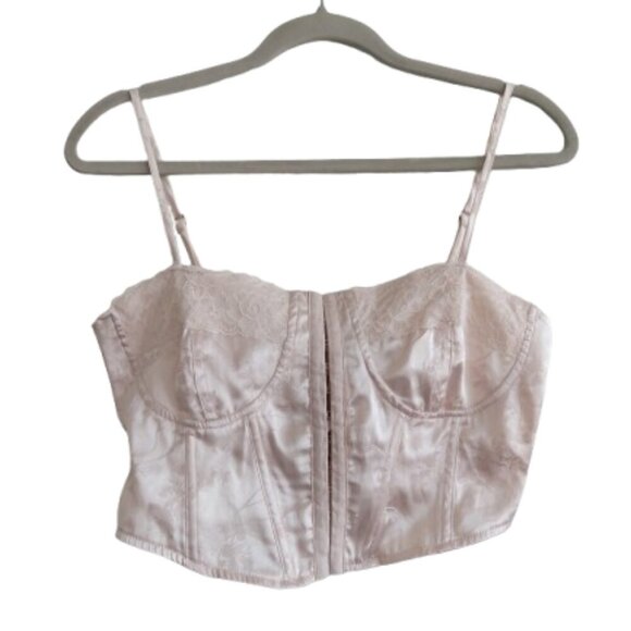 L.A. HEARTS Satin Floral Lace Up Corset Bustier Top Romantic Fairy Y2K Babydoll - Picture 1 of 14